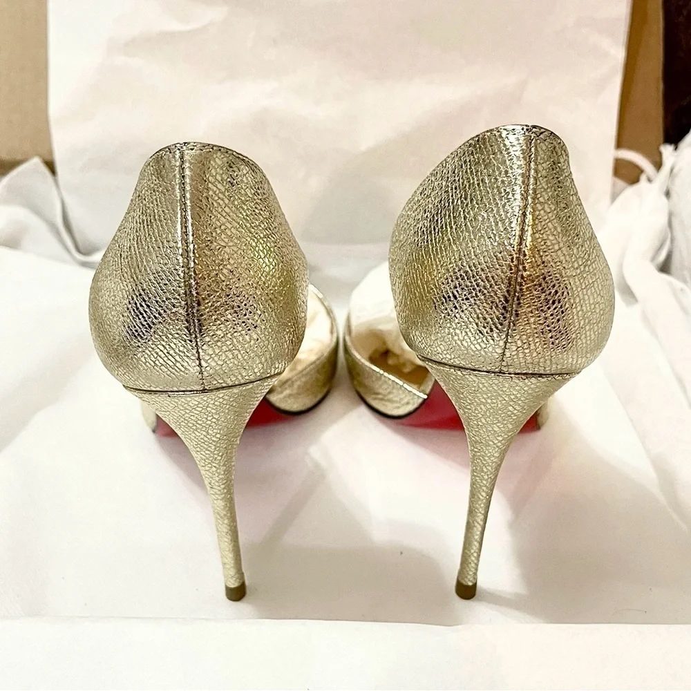 Christian Louboutin iconic ‘Iriza’ champaign gold leather 100mm EU37.5